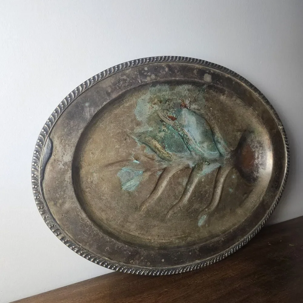Vintage Wm. Rogers & Son Heavy Patina Silver-Plated Serving Platter Tree of Life
